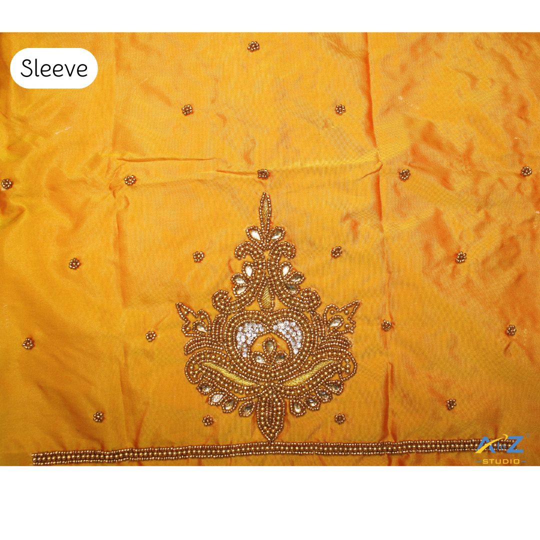 Yellow Mustard Silk Blouse Piece With Aari Work