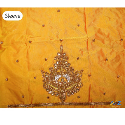 Yellow Mustard Silk Blouse Piece With Aari Work