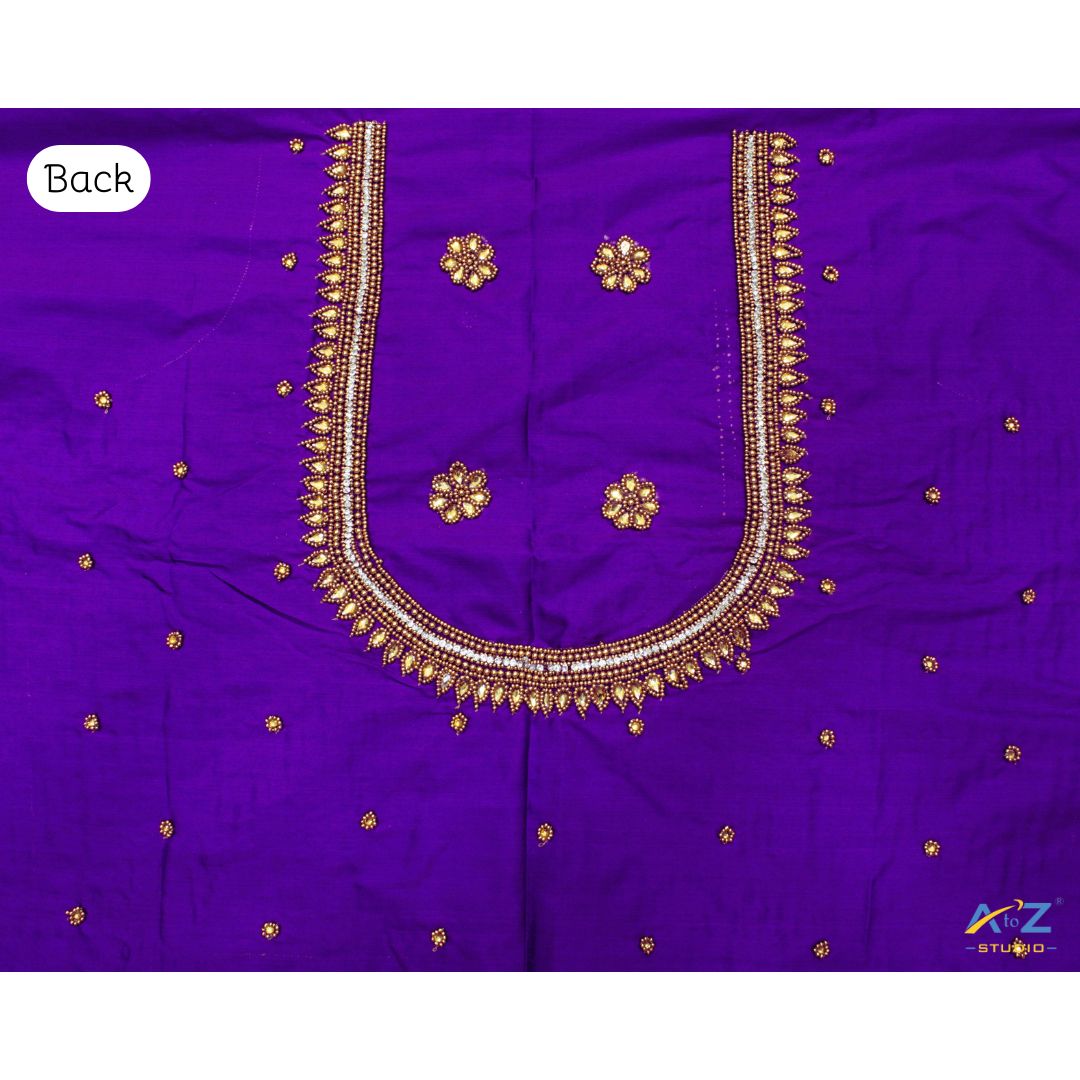 Ink Blue Silk Blouse Piece With Aari Work