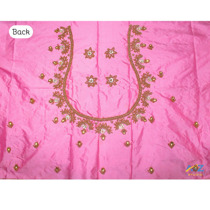 Baby Pink Silk Blouse Piece With Aari Work