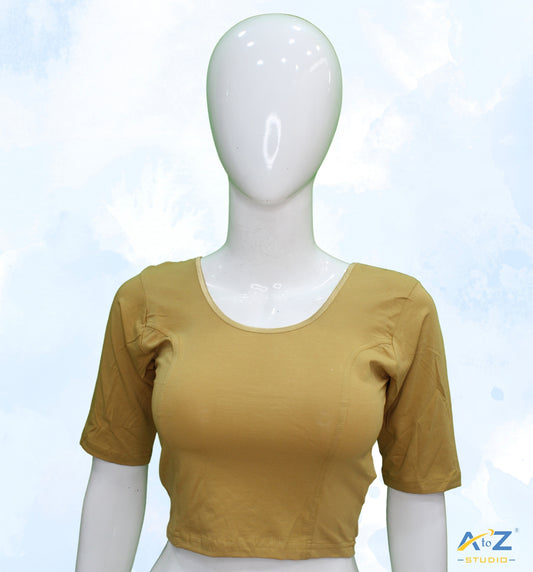 Dark Chiku Cotton Lycra Blouse - Plain