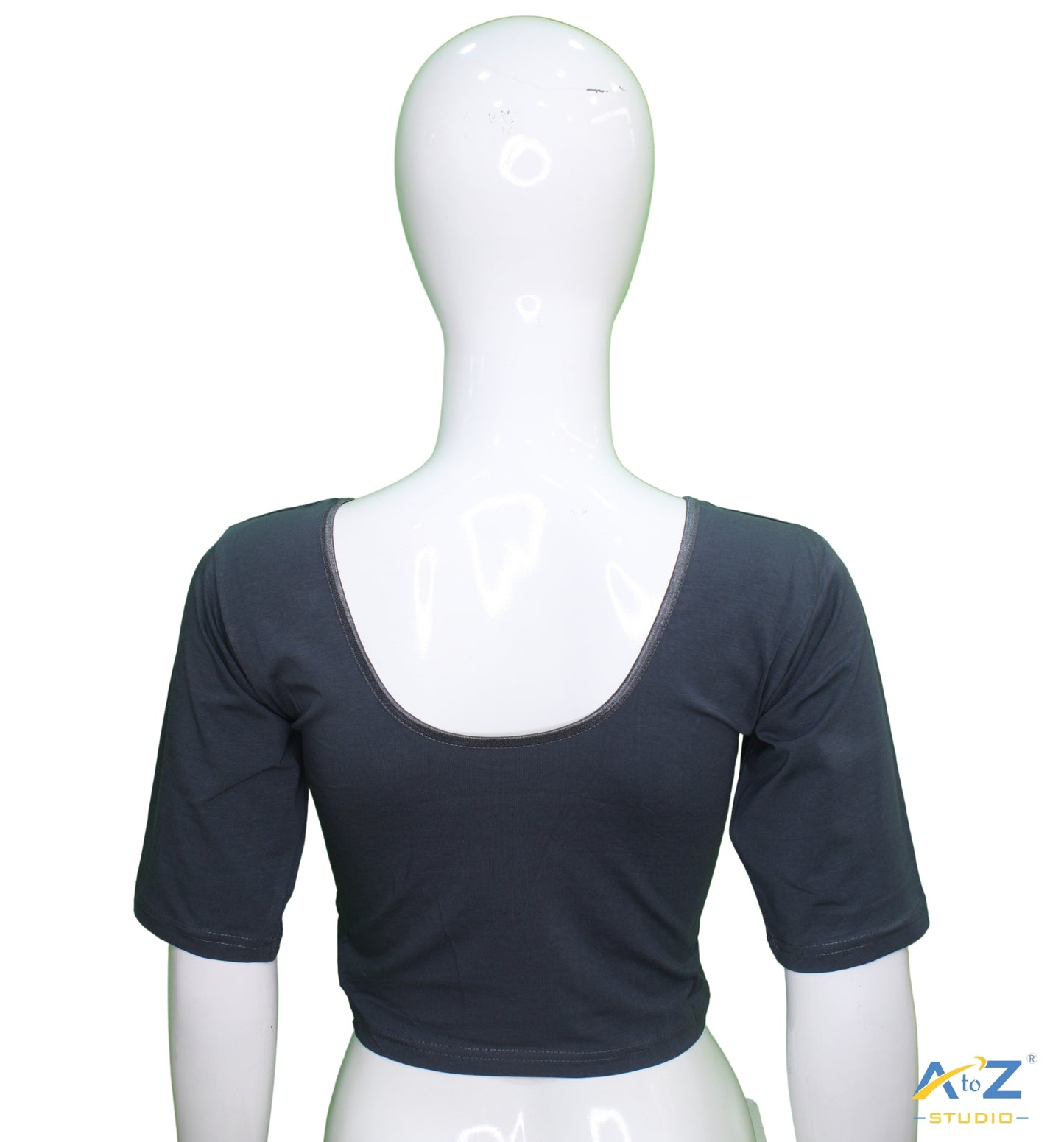 Grey Cotton Lycra Blouse - Plain