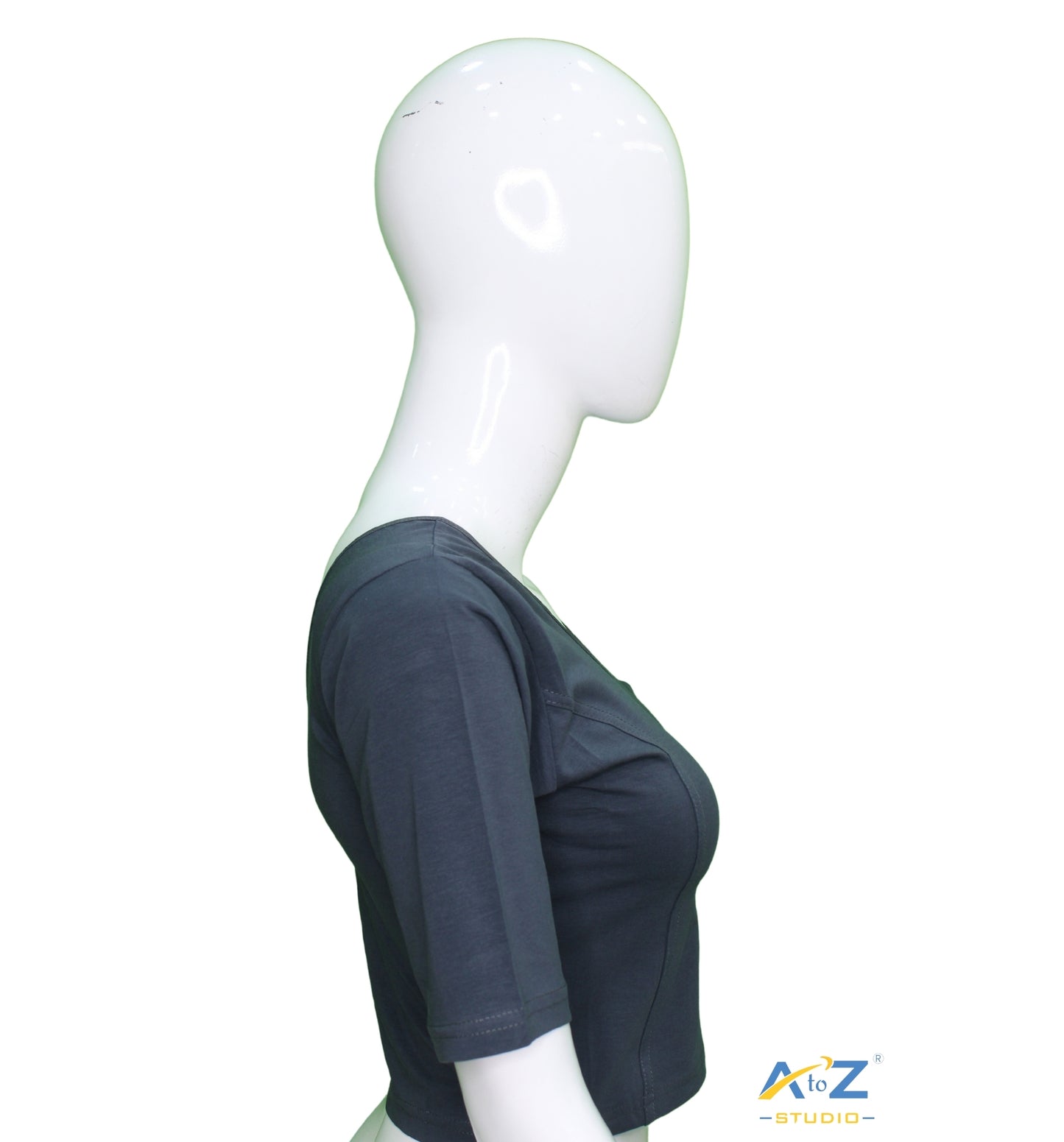 Grey Cotton Lycra Blouse - Plain