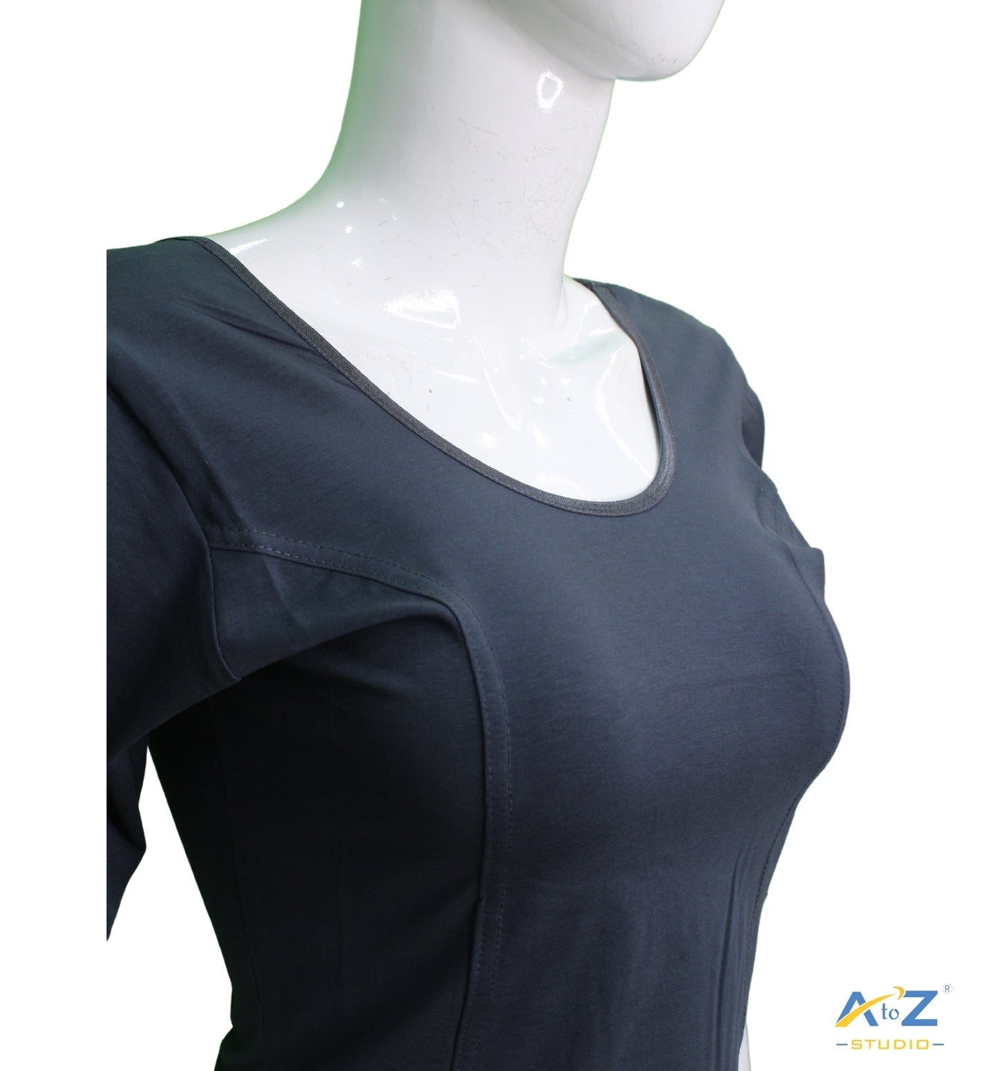 Grey Cotton Lycra Blouse - Plain