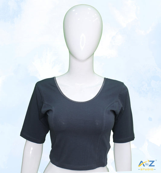 Grey Cotton Lycra Blouse - Plain