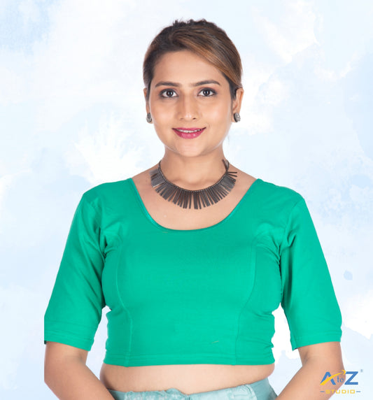Peacock Green  Cotton Lycra Blouse - Plain