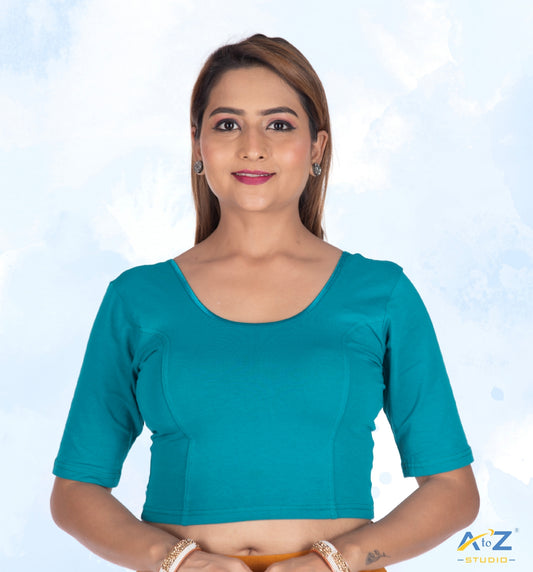 Rama Green Cotton Lycra Blouse - Plain