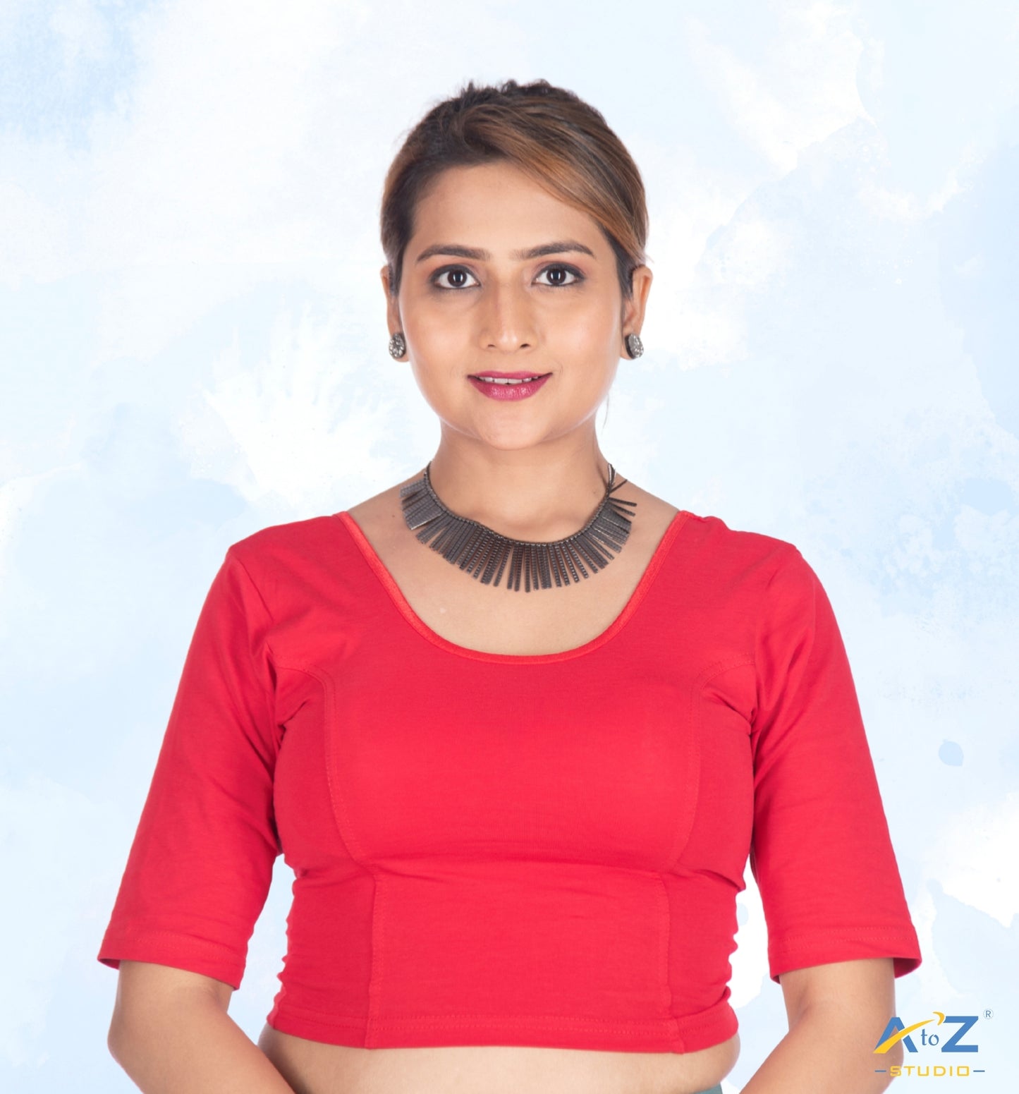 Red Cotton Lycra Blouse - Plain