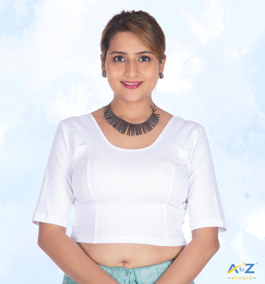 White Cotton Lycra Blouse - Plain