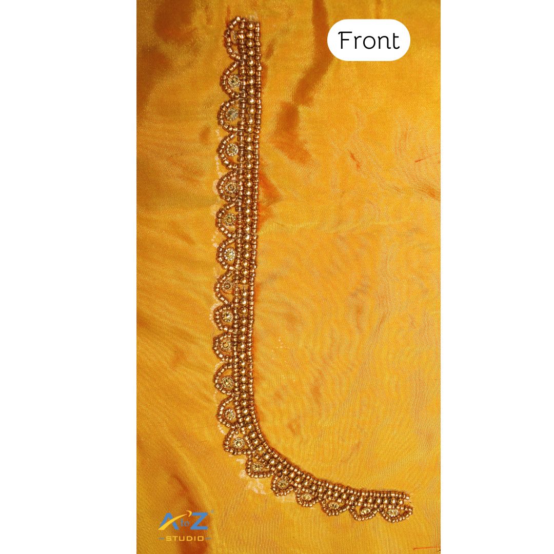 Yellow Mustard Silk Blouse Piece With Aari Work