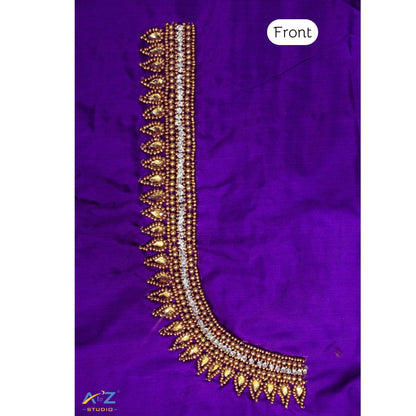 Ink Blue Silk Blouse Piece With Aari Work