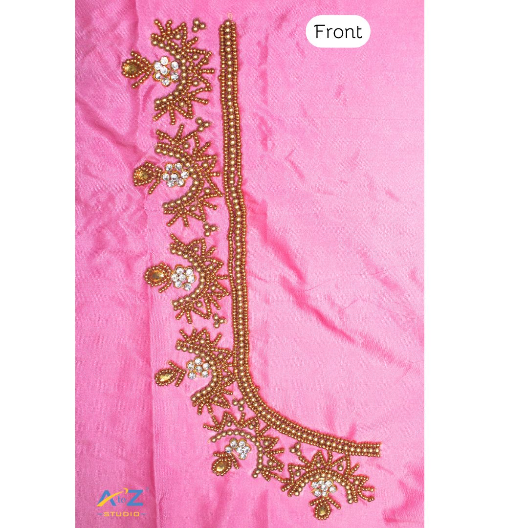 Baby Pink Silk Blouse Piece With Aari Work