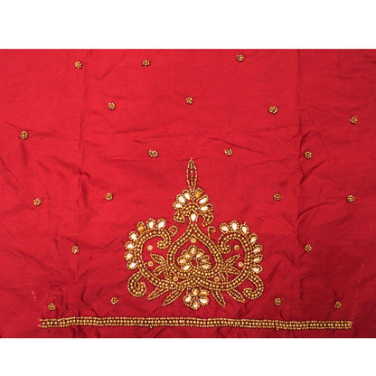Dark Red Silk Blouse Piece With Aari Work