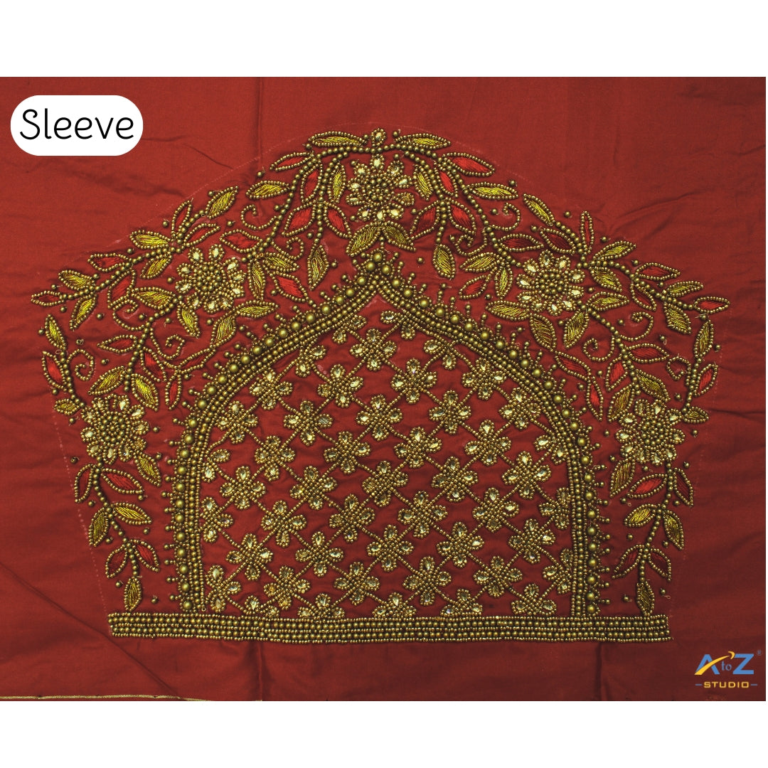 Tomato Silk Blouse Piece With Aari Work