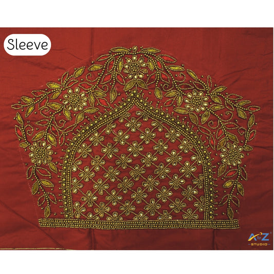 Tomato Silk Blouse Piece With Aari Work