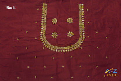 Sindoor Red Silk Blouse Piece With Aari Work