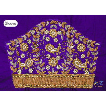 Blueberry Silk Blouse Piece With Aari Work
