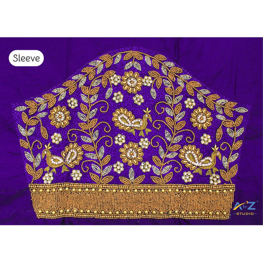 Blueberry Silk Blouse Piece With Aari Work