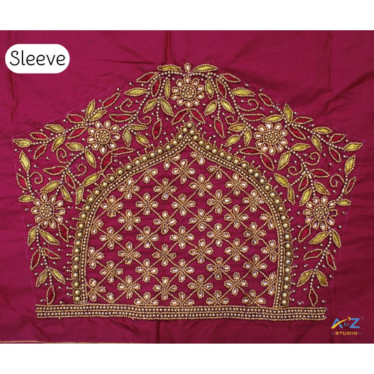 Light Magenta Silk Blouse Piece With Aari Work