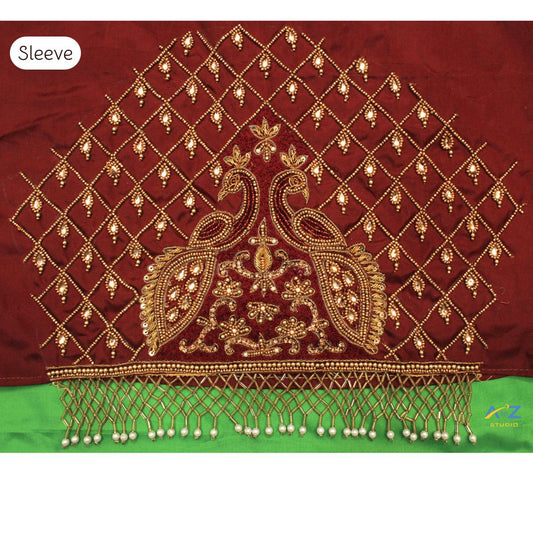 Brick Silk Blouse Piece With Aari Work