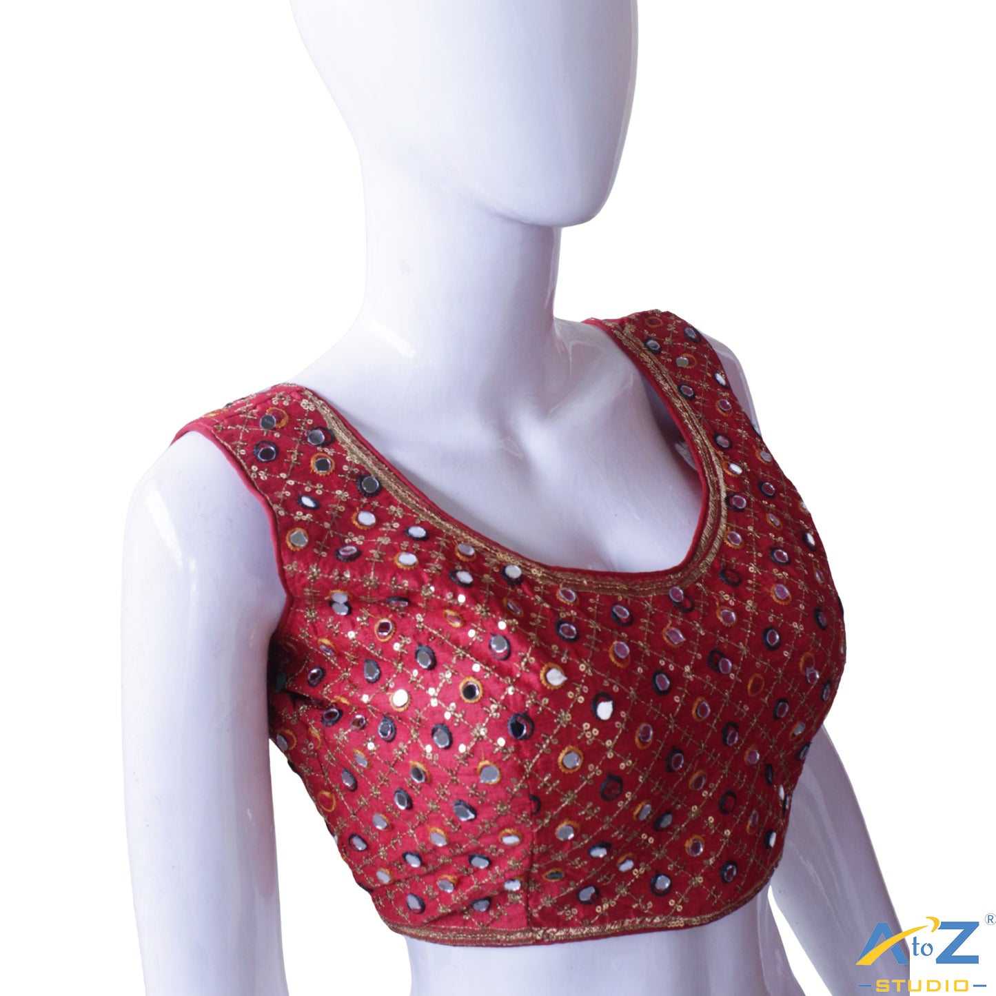 Hand-Embroidered Red blouse with sequin & Mirror work