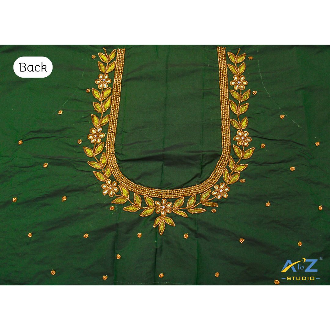 Bottle Green Silk Blouse Piece With Aari Work