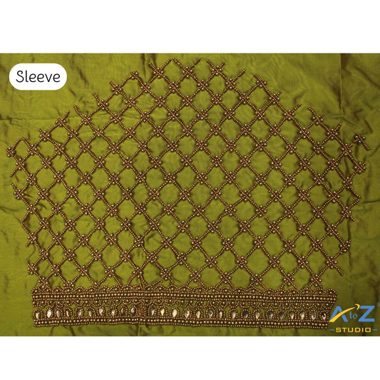 Light Parrot Green Silk Blouse Piece With Aari Work