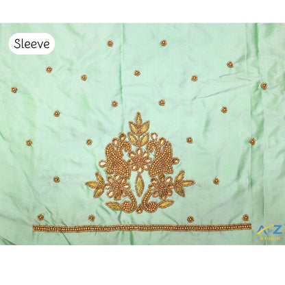 Light Spring Green  Silk Blouse Piece With Aari Work