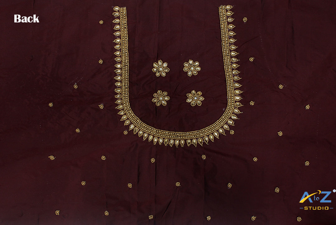 Light Brown Silk Blouse Piece With Aari Work