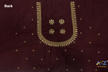 Light Brown Silk Blouse Piece With Aari Work