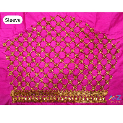 Fuchsia Silk Blouse Piece With Aari Work