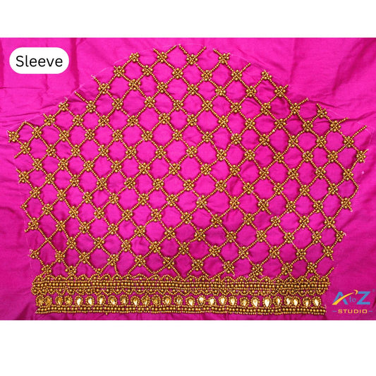 Fuchsia Silk Blouse Piece With Aari Work