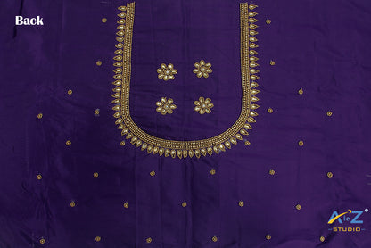 Dark Violet Silk Blouse Piece With Aari Work