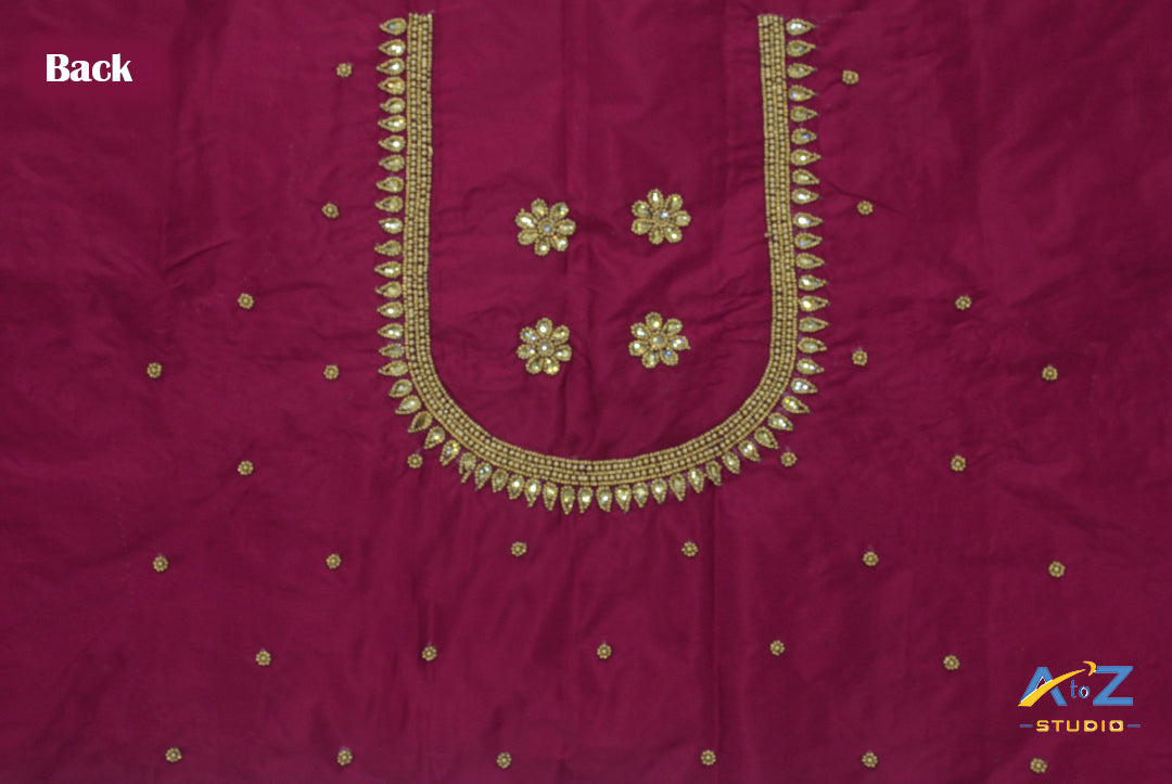 Magenta Silk Blouse Piece With Aari Work