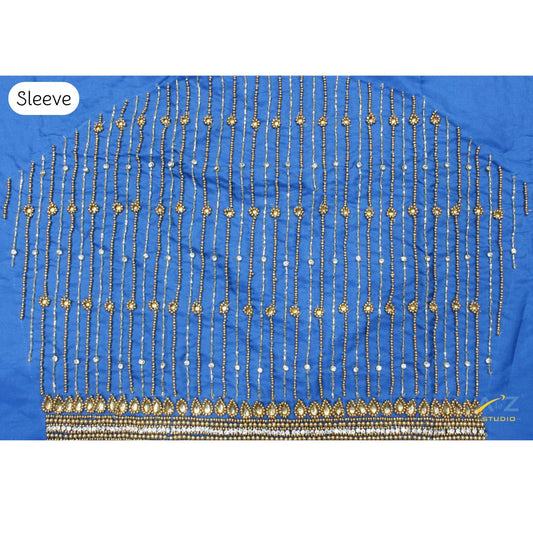 Dark Aqua Silk Blouse Piece With Aari Work