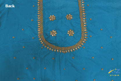 Dark Aqua Silk Blouse Piece With Aari Work