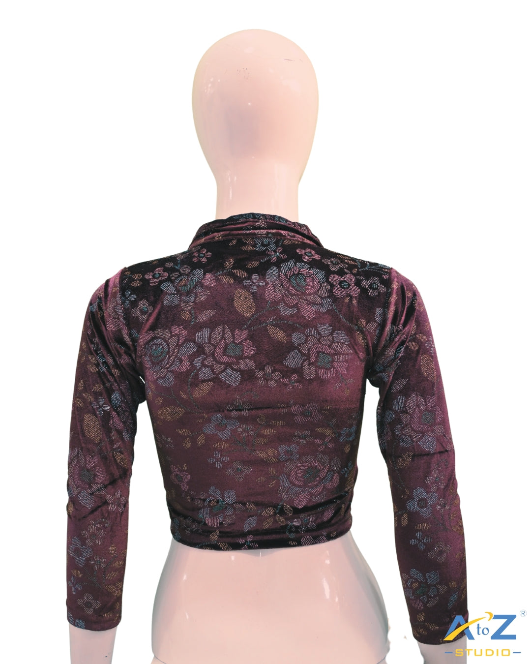 Wine  Velvet Blouse with Floral Prints