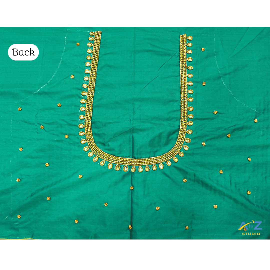 Rama Green Silk Blouse Piece With Aari Work