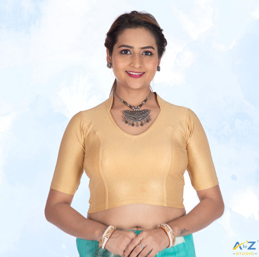 Gold Lycra Shimmer Elbow Sleeves V Neck