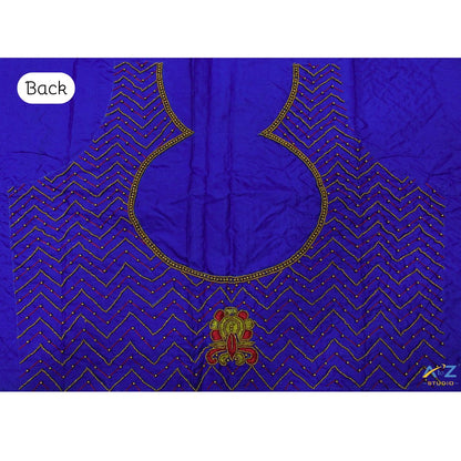 Light Royal Blue Silk Blouse Piece With Thread Work