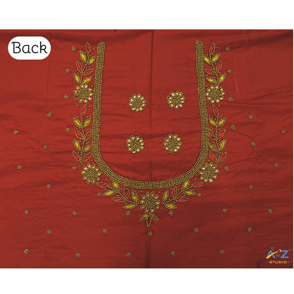 Tomato Silk Blouse Piece With Aari Work