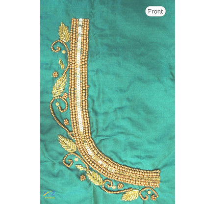 Dark Rama Green Silk Blouse Piece With Aari Work (Gold Work)