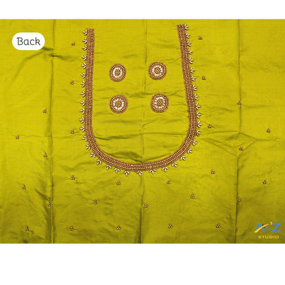 Pear Silk Blouse Piece With Aari Work