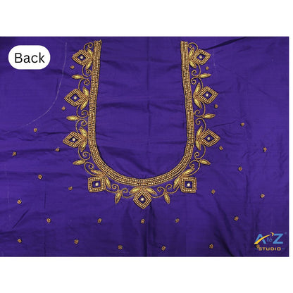 Ink Blue Silk Blouse Piece With Aari Work