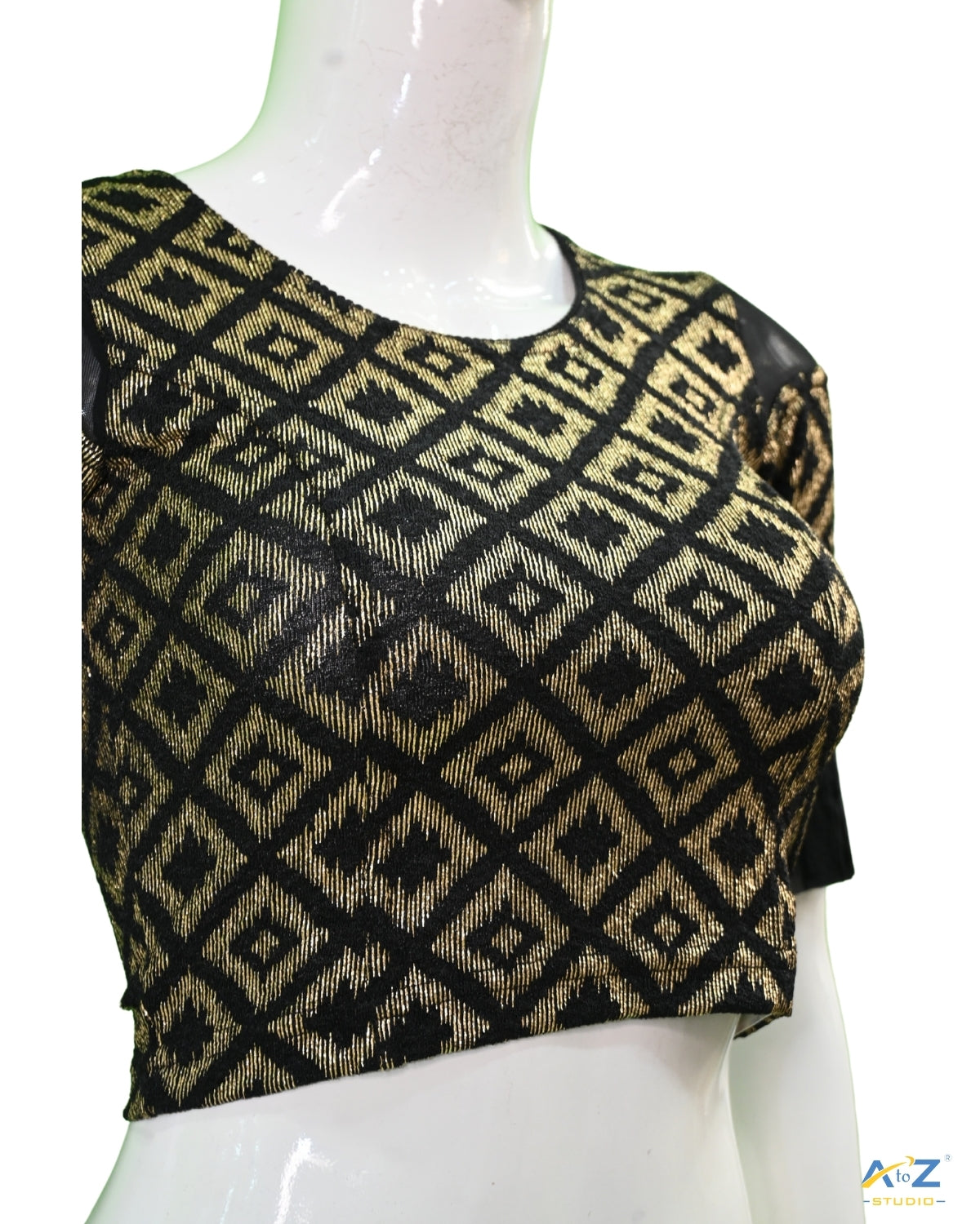 Black Zarjet Blouse with Golden Diamond Print