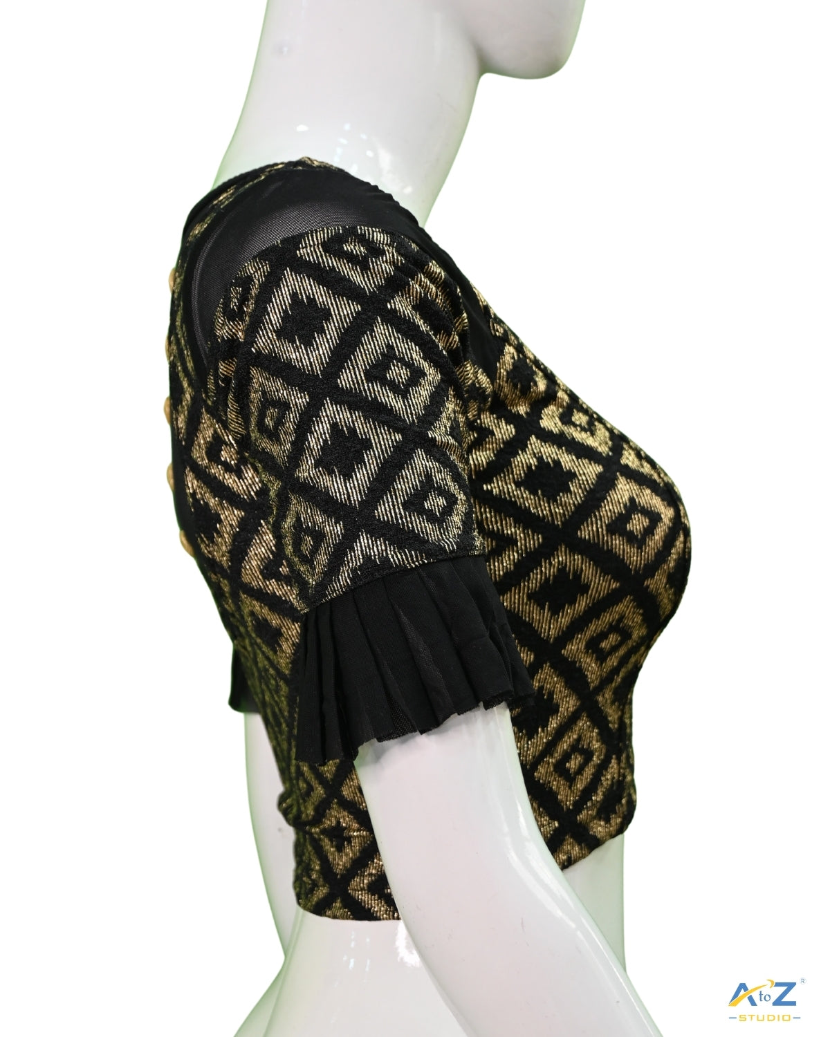 Black Zarjet Blouse with Golden Diamond Print
