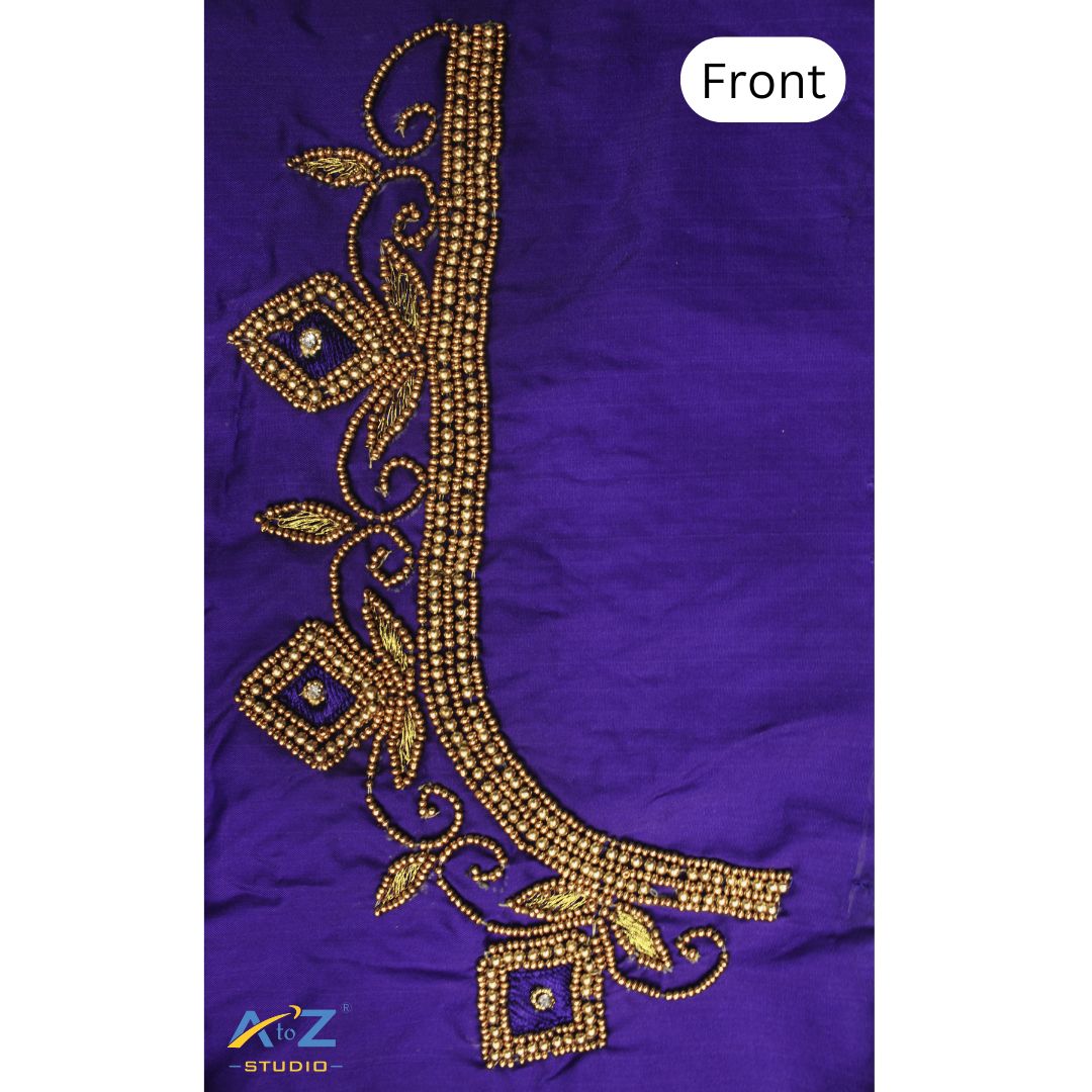 Ink Blue Silk Blouse Piece With Aari Work