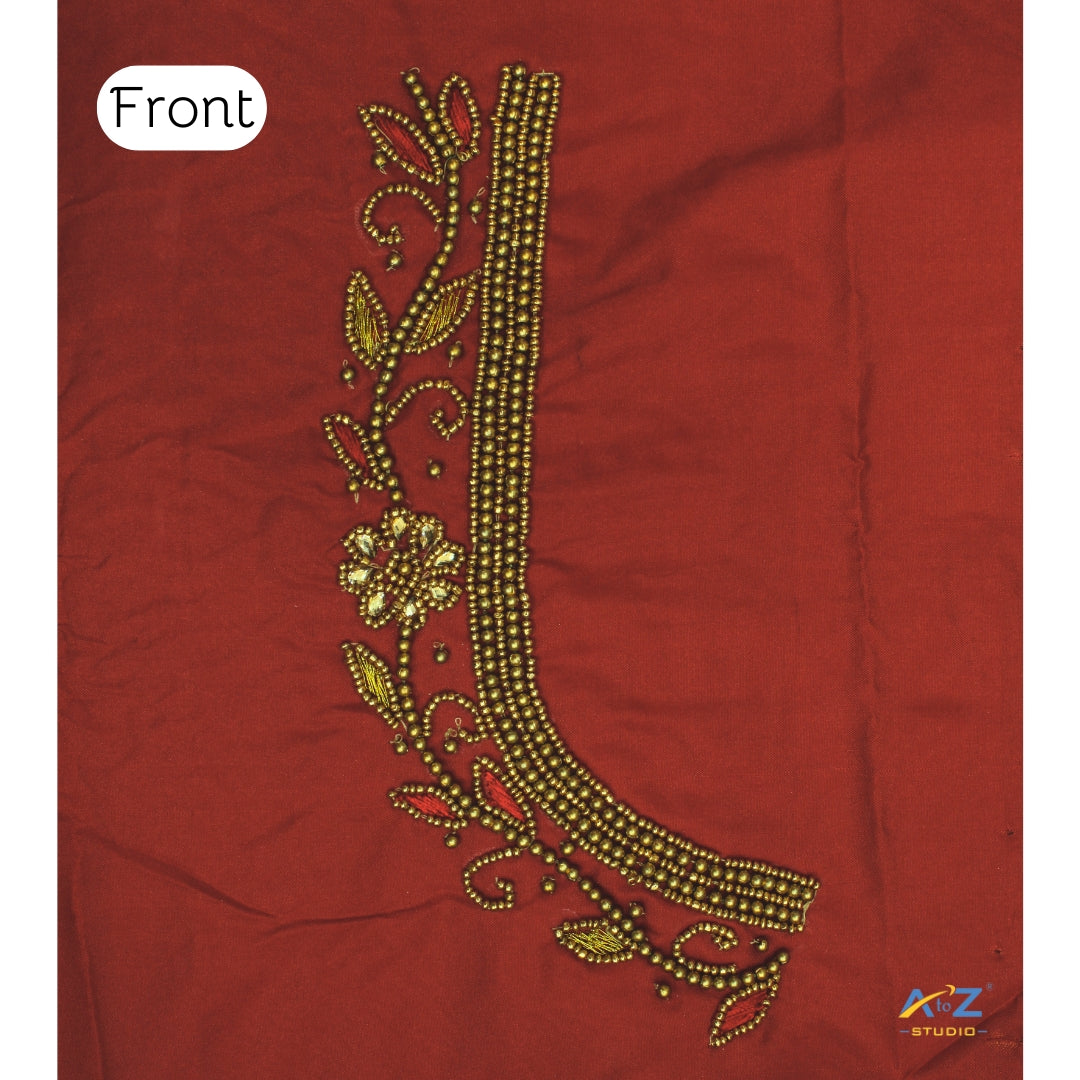 Tomato Silk Blouse Piece With Aari Work