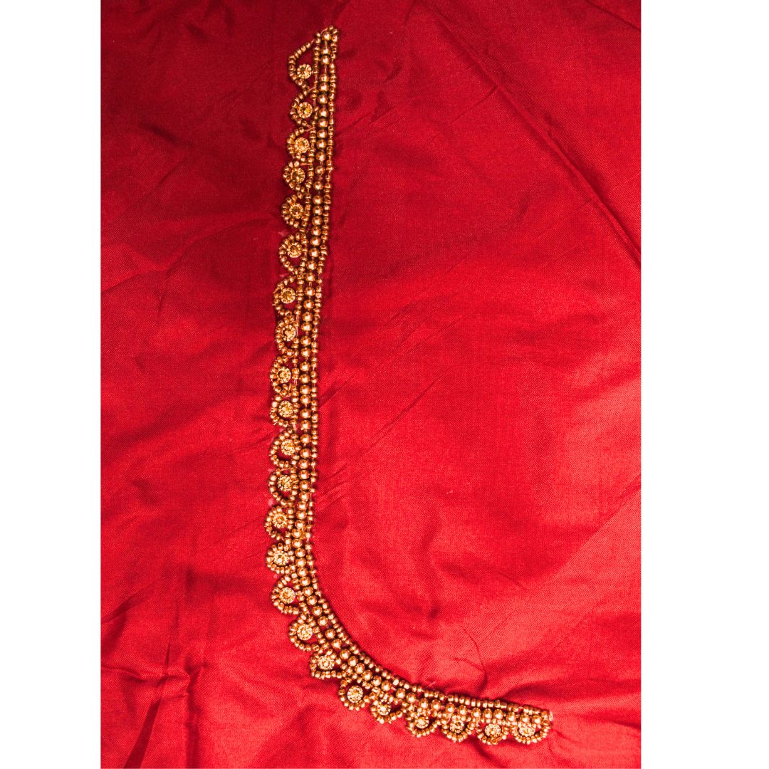 Dark Red Silk Blouse Piece With Aari Work