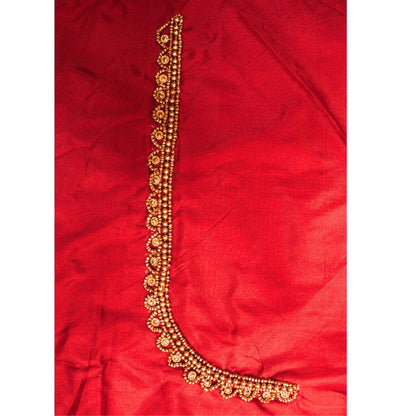 Dark Red Silk Blouse Piece With Aari Work